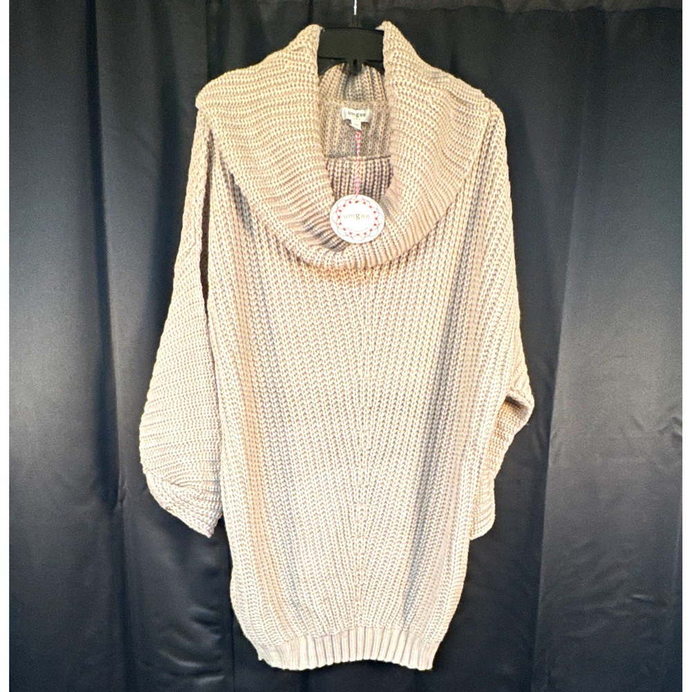 Umgee Womens Taupe Chunky-Knit Cowl Neck Pullover Sweater/Dress 3/4 Slv Lg—1230